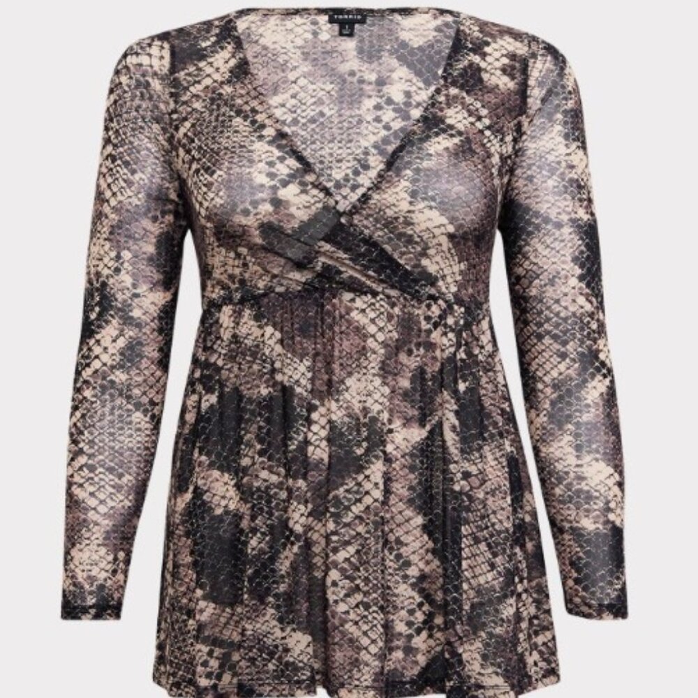 Torrid size 3 Snake Brown Babydoll Knit Mesh Top